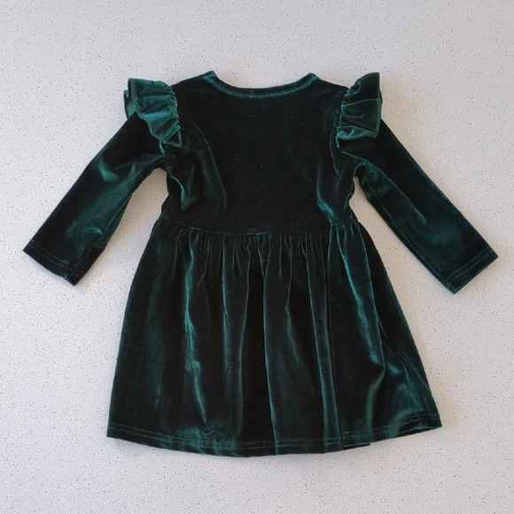 Velvet Kids Dress in Deep Green - Picture 5 of 6